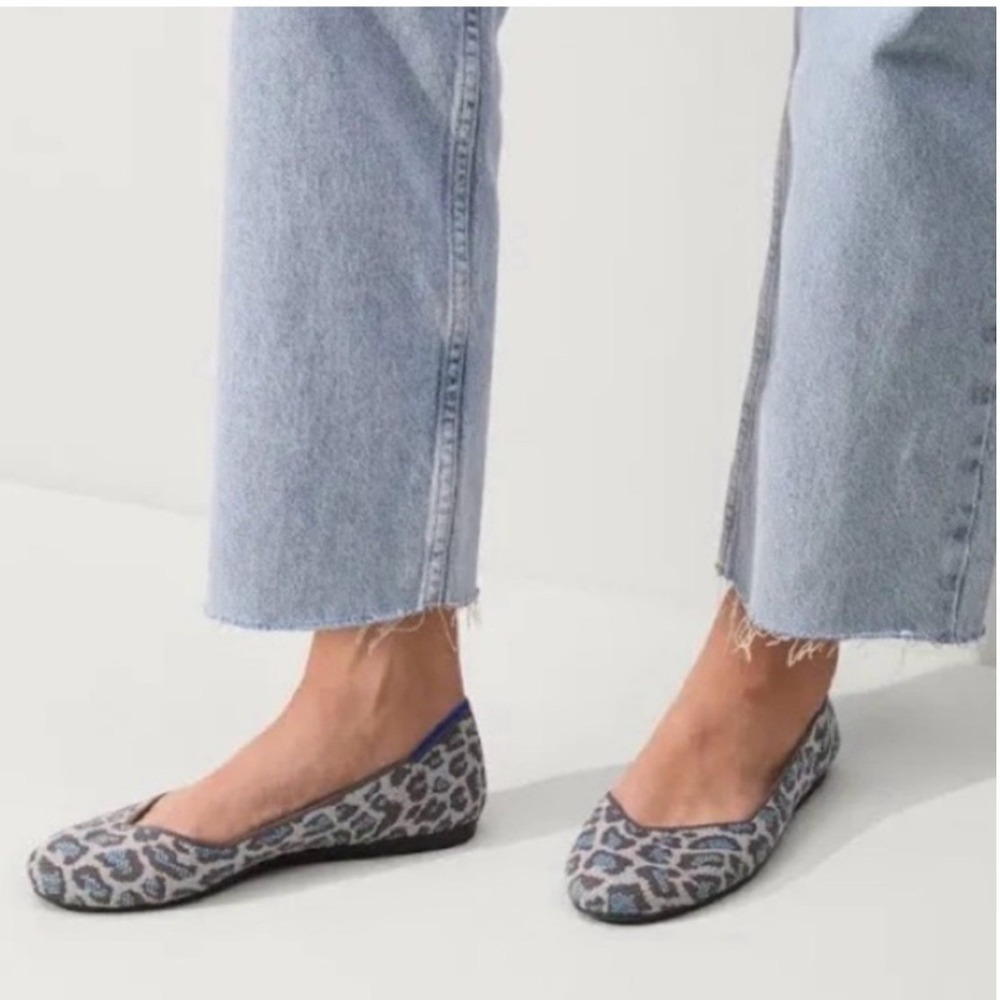 Rothy's The Flat Grey Blue Spotted Leopard Ballet Flats Sz 11